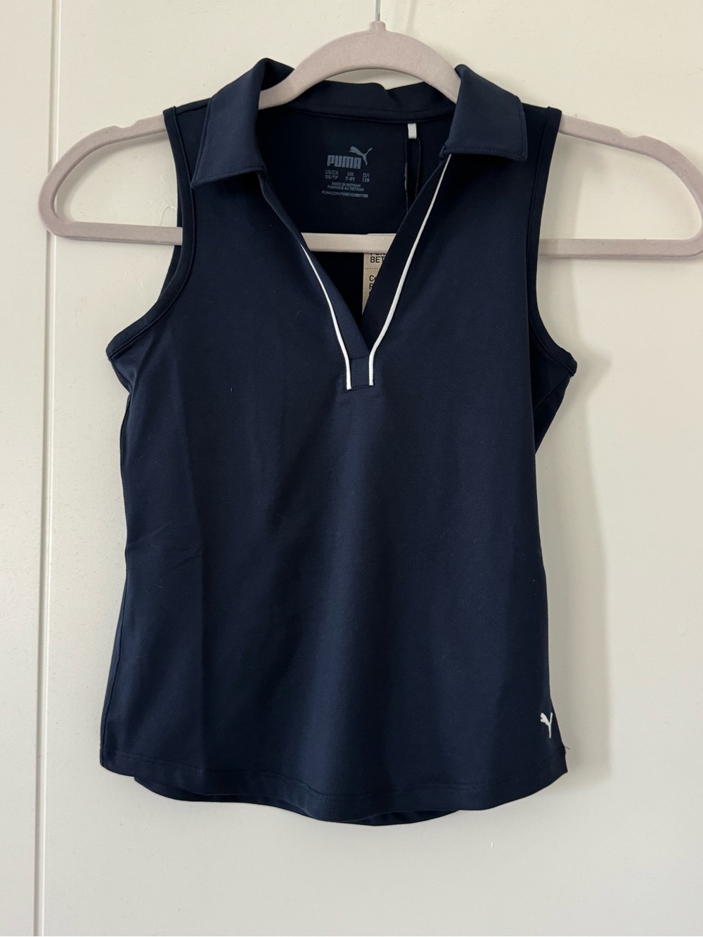 Puma Girls Navy Sleeveless Polo Tank with White Trim